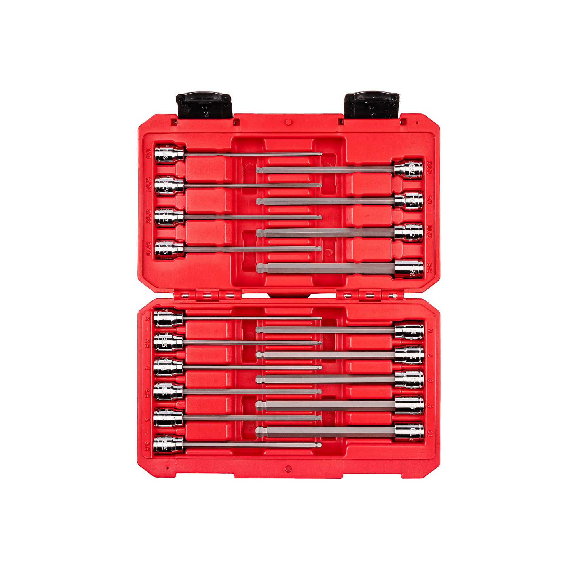 TEKTON 3/8 Inch Drive Long Ball End Hex Bit Socket Set with Case, 19-Piece (1/8 - 3/8 in., 3 - 10 mm) | SHB91321